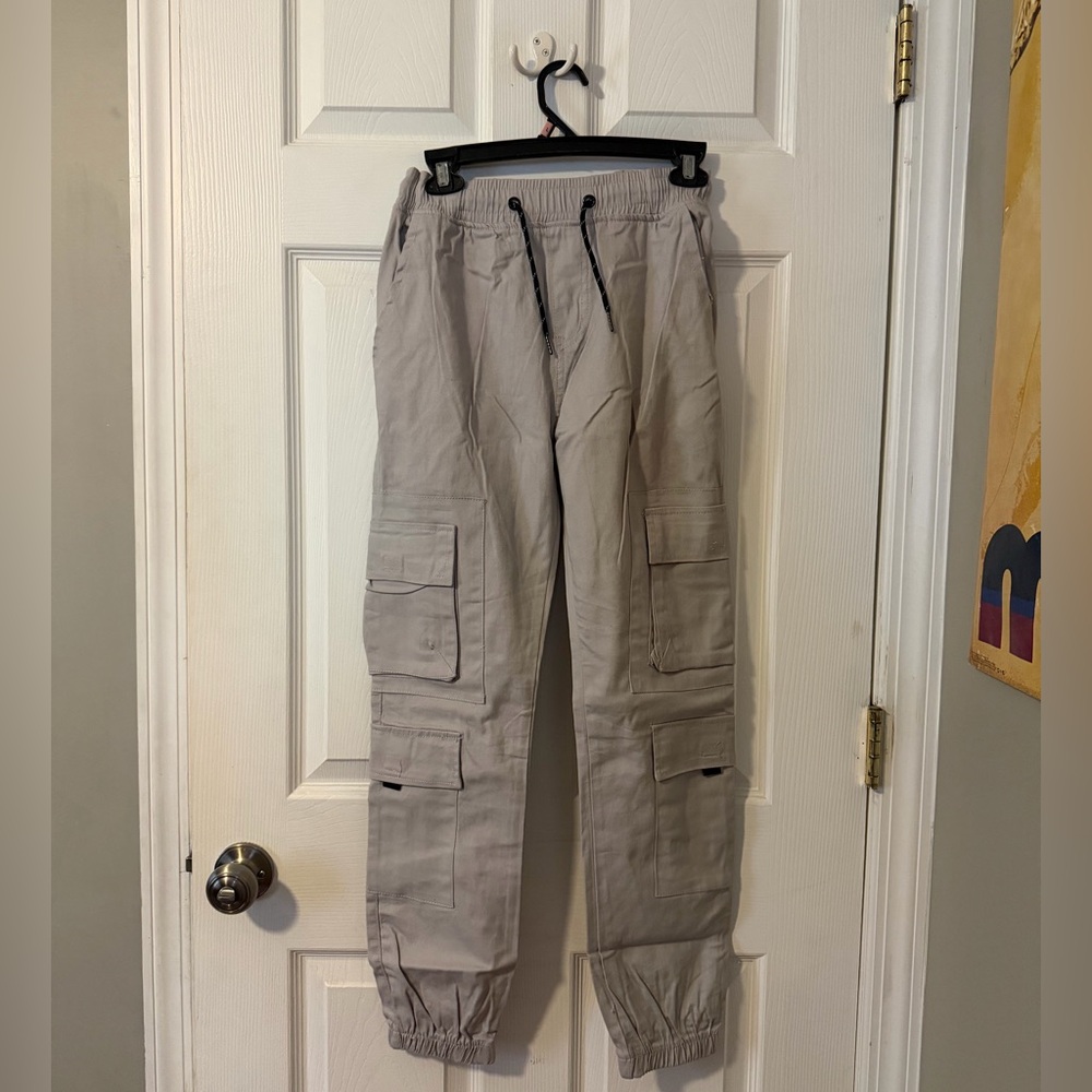Men's Light Gray Cargo Joggers with Elastic Ankles